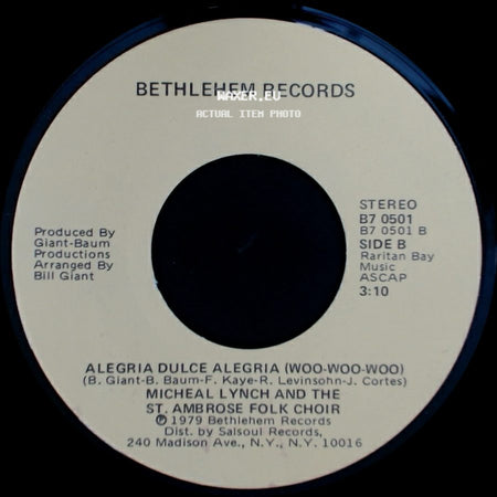 Micheal Lynch And The St. Ambrose Folk Choir - Joy Sweet Joy (Woo-Woo-Woo) / Alegria Dulce Alegria (Woo-Woo-Woo) side B