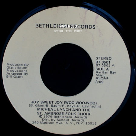 Micheal Lynch And The St. Ambrose Folk Choir - Joy Sweet Joy (Woo-Woo-Woo) / Alegria Dulce Alegria (Woo-Woo-Woo) side A