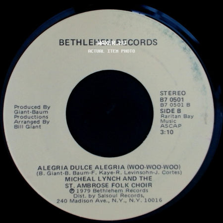 Micheal Lynch And The St. Ambrose Folk Choir - Joy Sweet Joy (Woo-Woo-Woo) / Alegria Dulce Alegria (Woo-Woo-Woo) side B