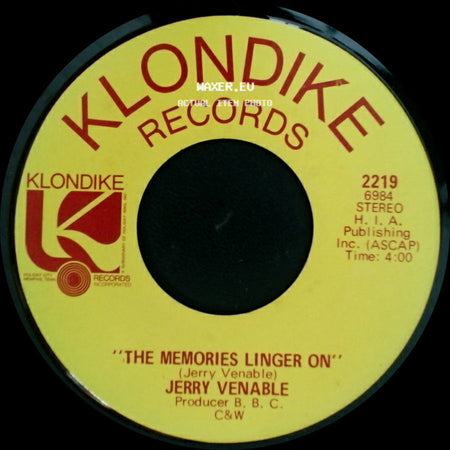 Jerry Venable - Poor Ole Me / "The Memories Linger On" side B