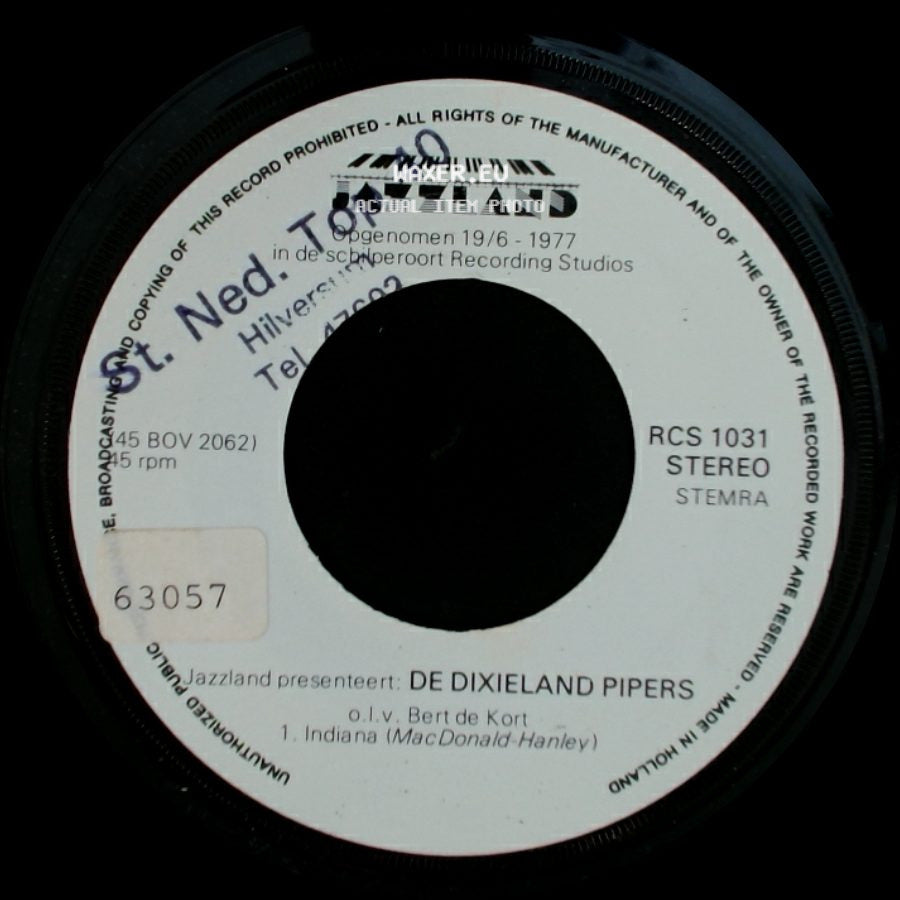 De Dixieland Pipers - Indiana / Unknown Title B side A