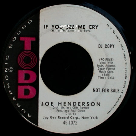 Joe Henderson - If You See Me Cry / Snap Your Fingers side A