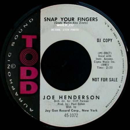 Joe Henderson - If You See Me Cry / Snap Your Fingers side B