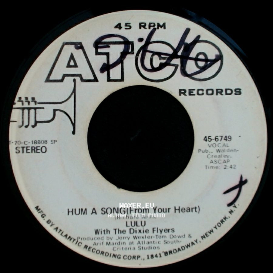 Lulu With The Dixie Flyers - Hum A Song (From Your Heart) / Hum A Song (From Your Heart) side B
