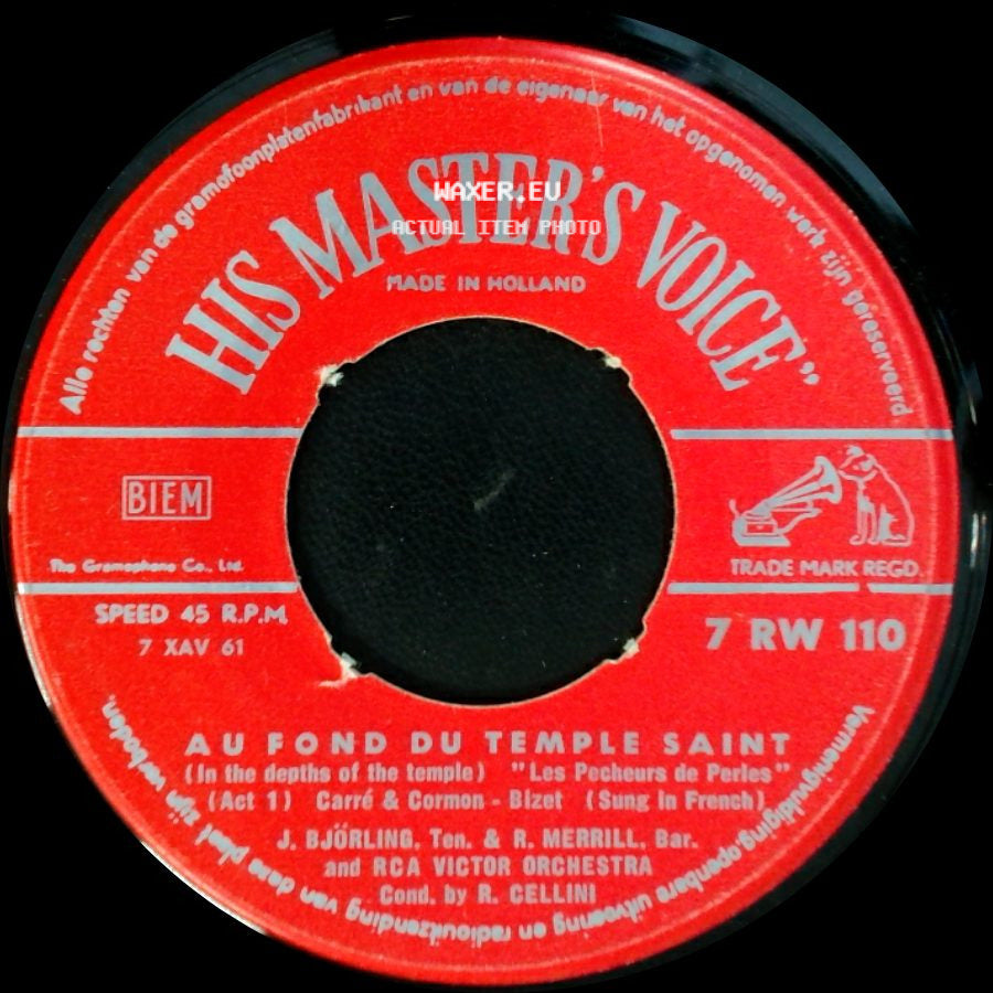 J. Björling, Ten. & R. Merrill, Bar. And Rca Victor Orchestra - In Un Coupé? (In A Coupé?) / Au Fond Du Temple Saint (In The Depths Of The Temple) "Les Pecheurs De Perles" (Act 1) Carré & Cormon - Bizet (Sung In French) side B