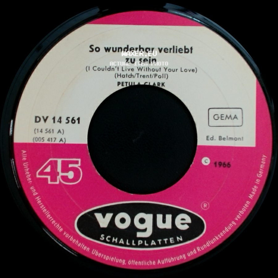 Petula Clark - Wunderschön Wie Heut' (Where Did We Go Wrong) / So Wunderbar Verliebt Zu Sein (I Couldn't Live Without Your Love) side B