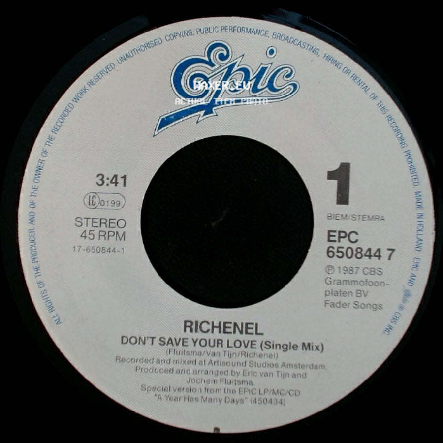 Richenel - Don't Save Your Love (Single Mix) / Don't Save Your Love (Instrumental Version) side A
