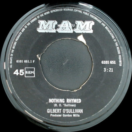 Gilbert O'sullivan - Everybody Knows / Nothing Rhymed side B