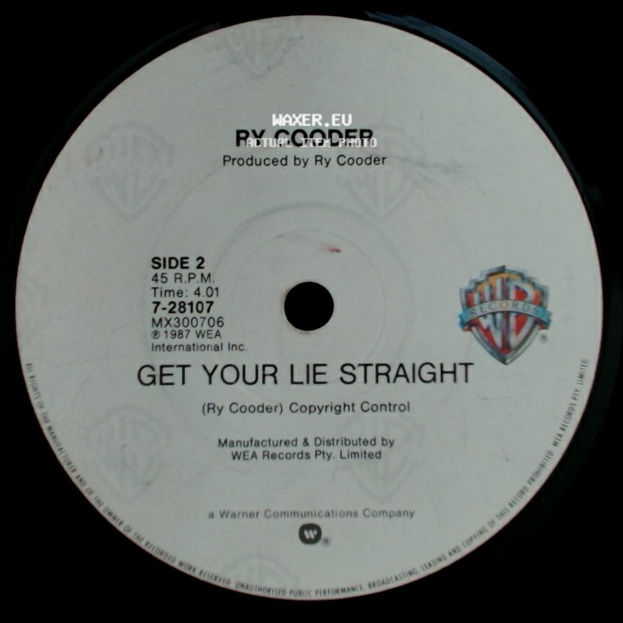 Ry Cooder - Get Rhythm (With Larry Blackmon) / Get Your Lie Straight side B