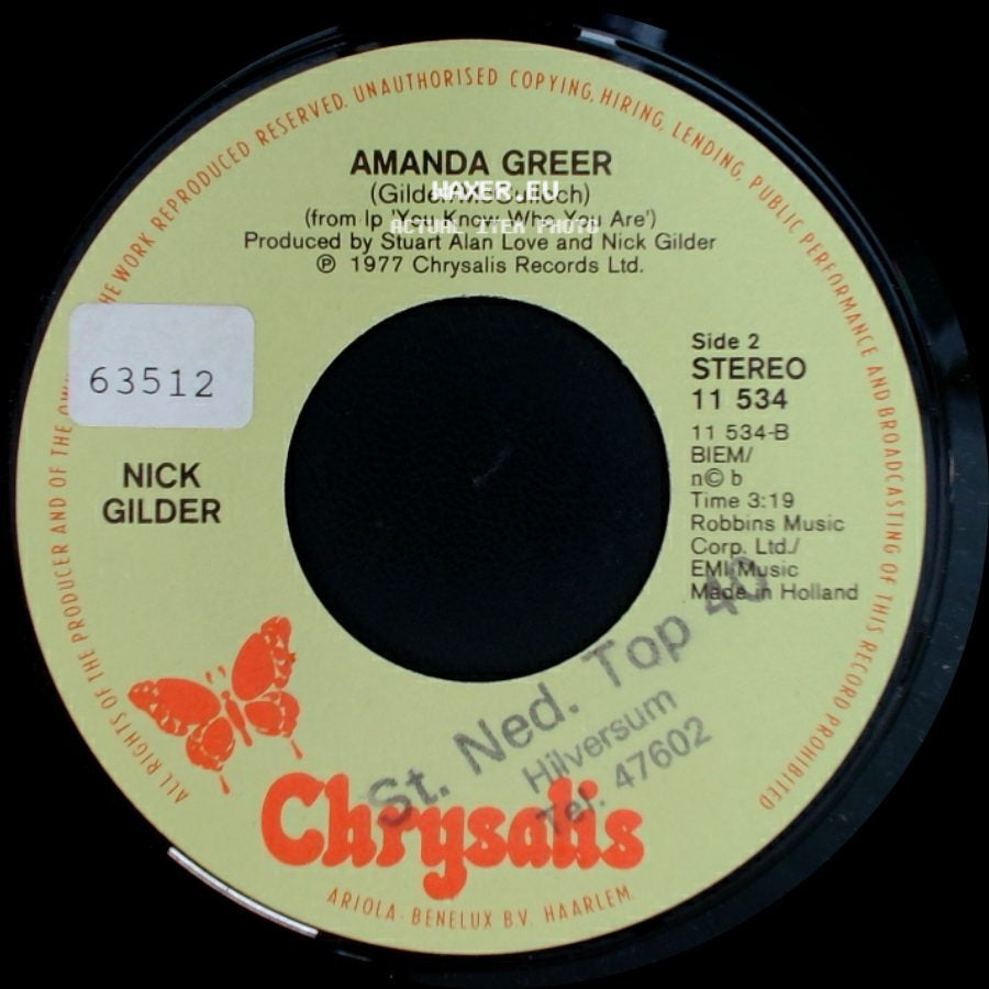 Nick Gilder - Runaways In The Night / Amanda Greer side B