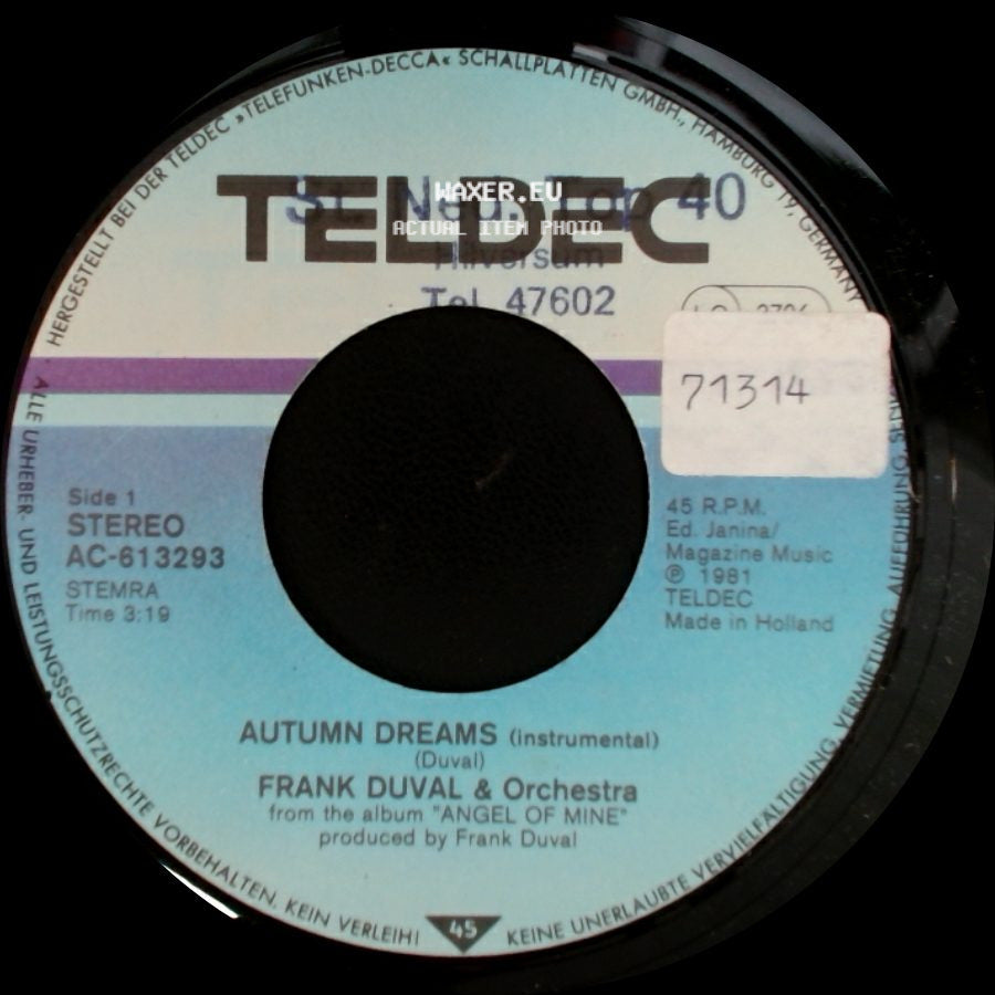 Frank Duval & Orchestra - Autumn Dreams (Instrumental) / Fragments In My Life (Instrumental) side A