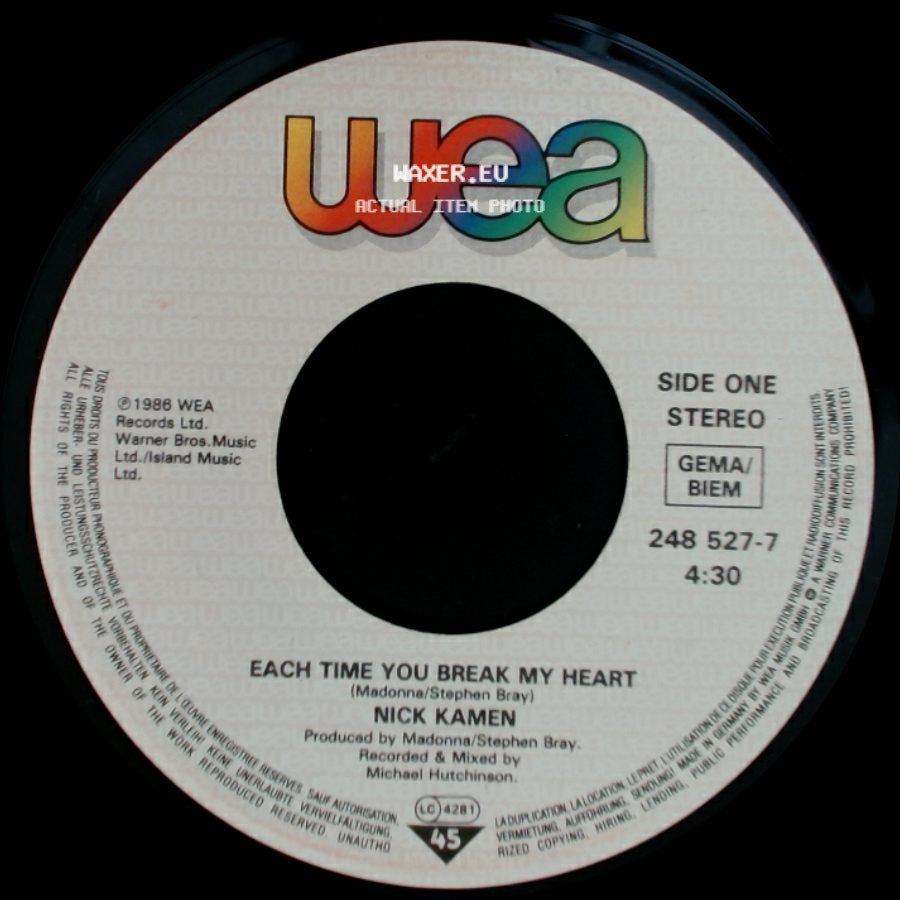 Nick Kamen - Each Time You Break My Heart / Each Time You Break My Heart (Instrumental) side A