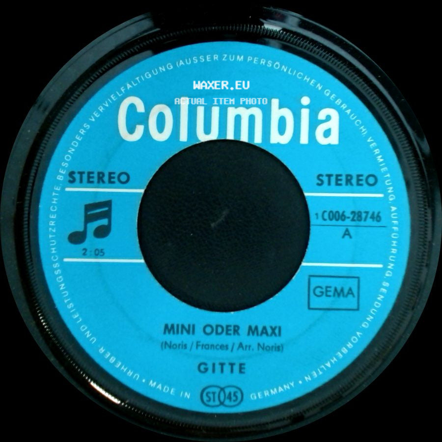 Gitte - Mini Oder Maxi / Ich Verliebe Mich Nie Mehr side A