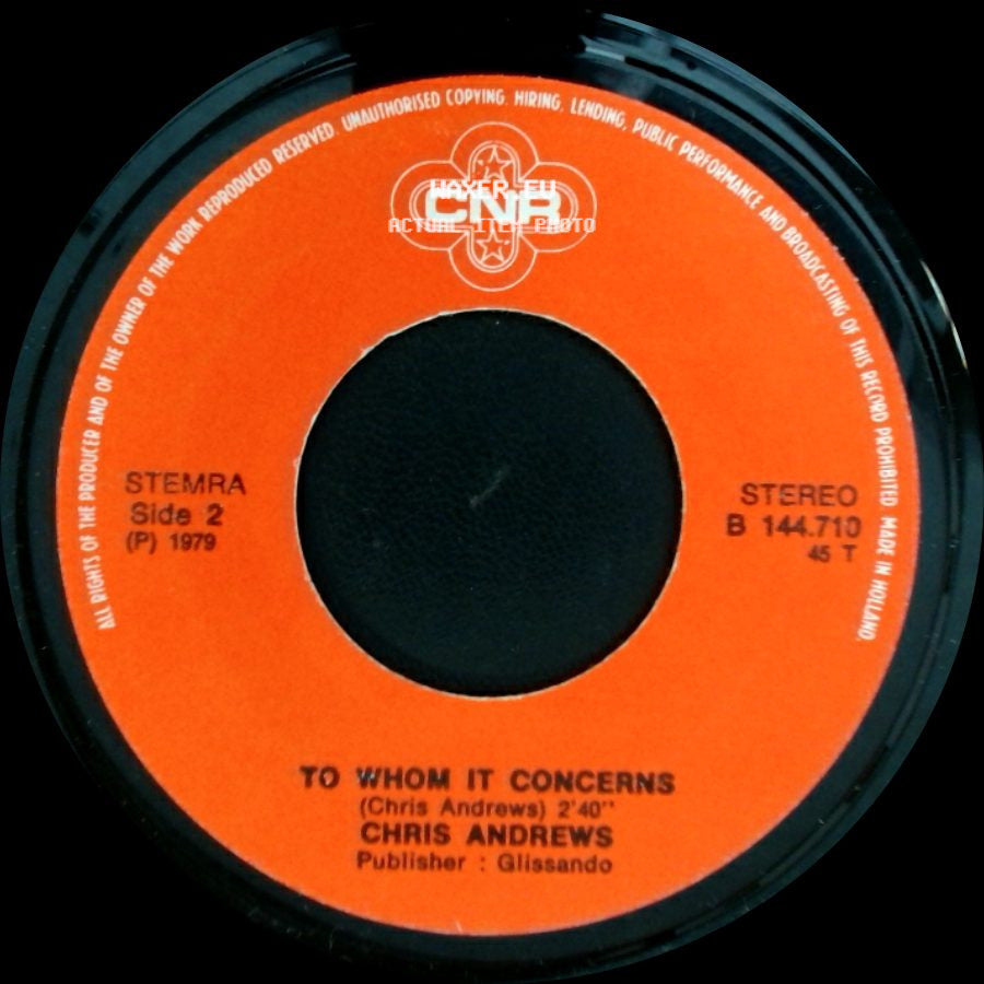 Chris Andrews - Pretty Belinda / To Whom It Concerns side B