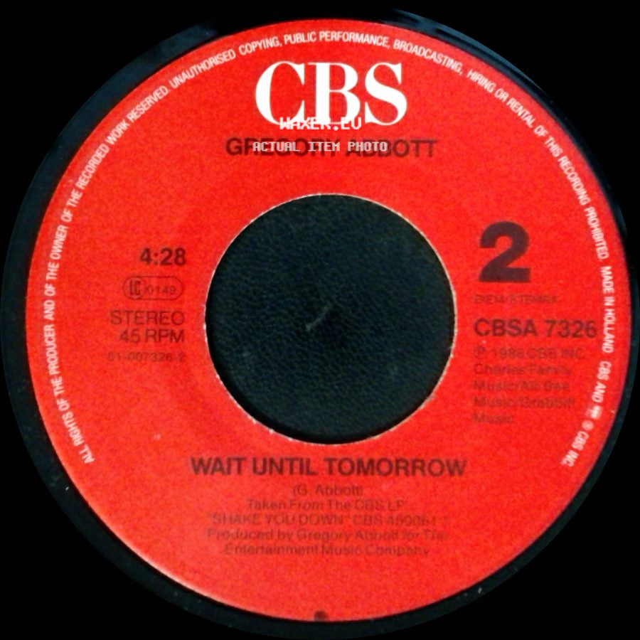 Gregory Abbott - Shake You Down / Wait Until Tomorrow side B