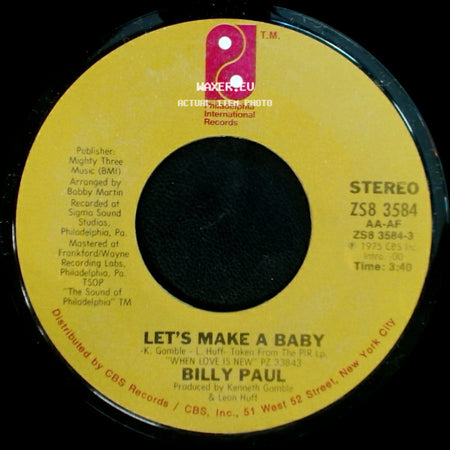 Billy Paul - Let's Make A Baby / My Head's On Straight side A