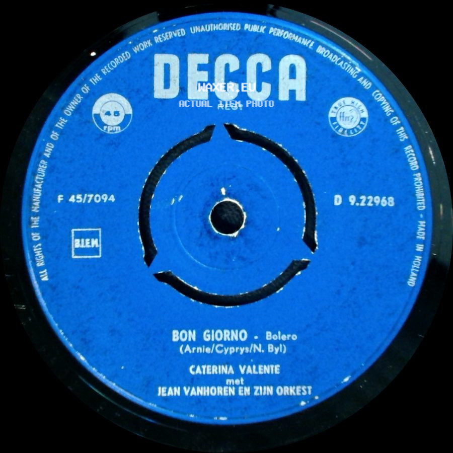 Caterina Valente Met Jean Vanhoren En Zijn Orkest / Caterina Valente - Bon Giorno / Sweetheart, My Darling, Mijn Schat side A