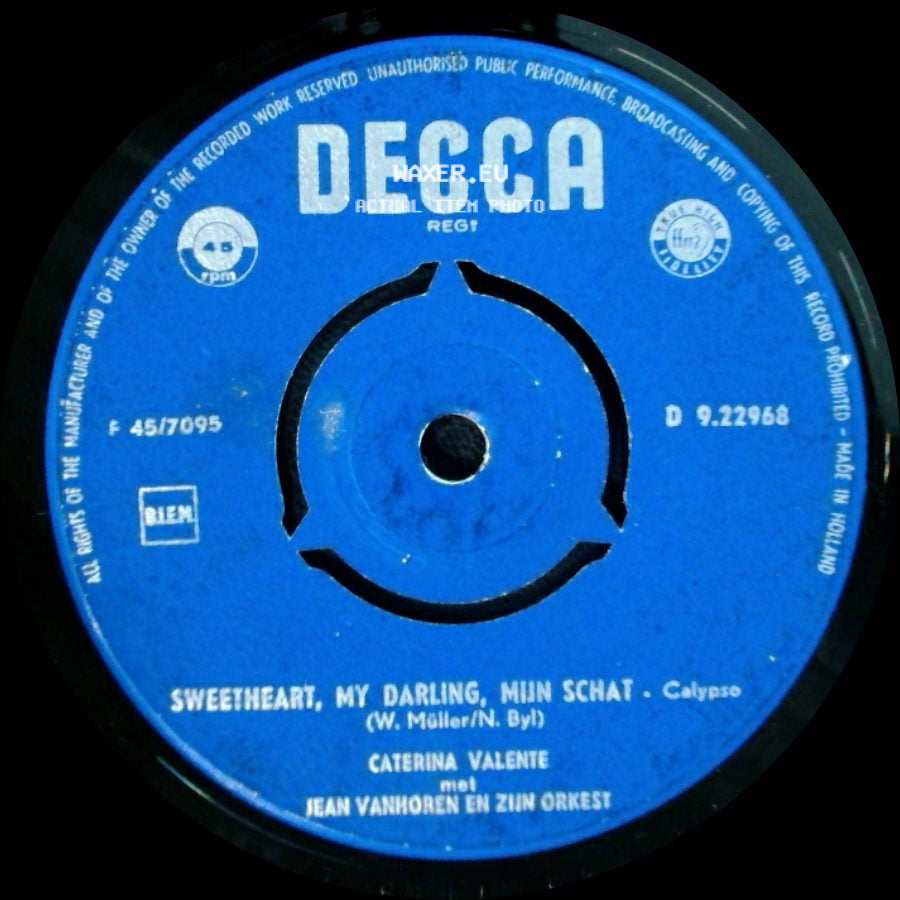 Caterina Valente Met Jean Vanhoren En Zijn Orkest / Caterina Valente - Bon Giorno / Sweetheart, My Darling, Mijn Schat side B