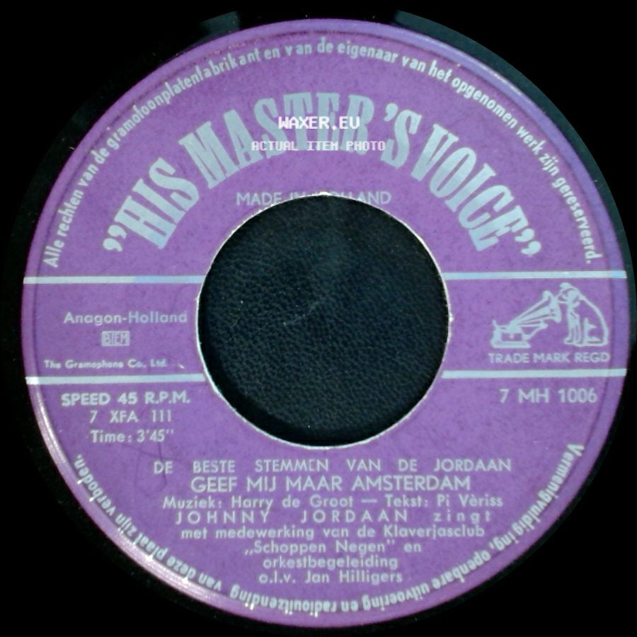 Johnny Jordaan - Jordaan Wals / Geef Mij Maar Amsterdam side B