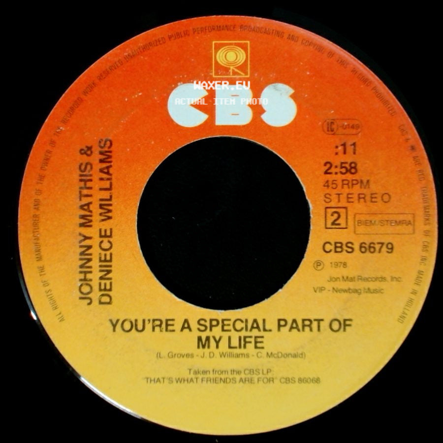 Johnny Mathis & Deniece Williams - Just The Way You Are / You're A Special Part Of My Life side B