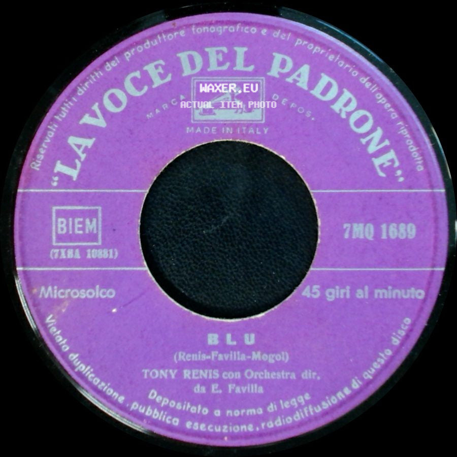 Tony Renis / Tony Renis Con Orchestra Dir. Da E. Favilla - Quando, Quando, Quando... / Blu side B