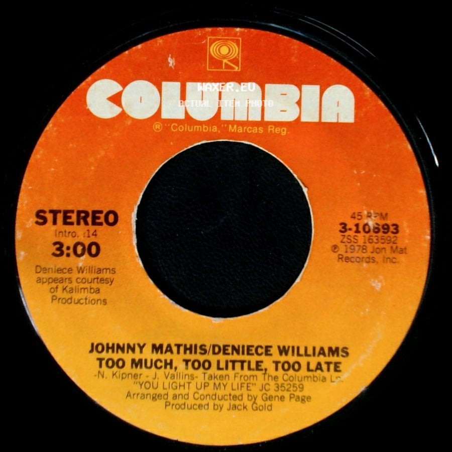 Johnny Mathis/Deniece Williams - Too Much, Too Little, Too Late / Emotion side A