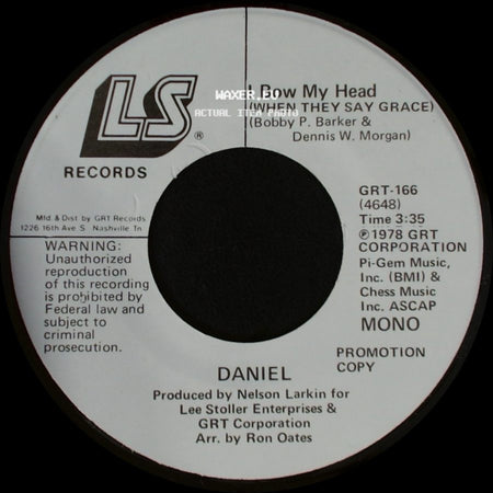 Daniel - I Bow My Head (When They Say Grace) / I Bow My Head (When They Say Grace) side B