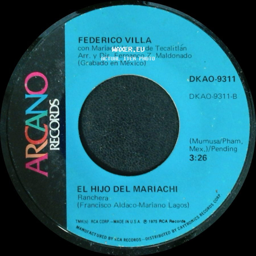 Federico Villa Con Mariachi Tenochtitlán De Heriberto Aceves / Federico Villa Con Mariachi Vargas De Tecalitlán - La Rosa Negra / El Hijo Del Mariachi side B