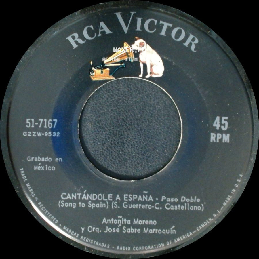 Antonita Moreno Y Orq. Jose Sabre Marroquin - El Torito De La Suerte - Paso Doble / Cantándole A España - Paso Doble (Song To Spain) side B