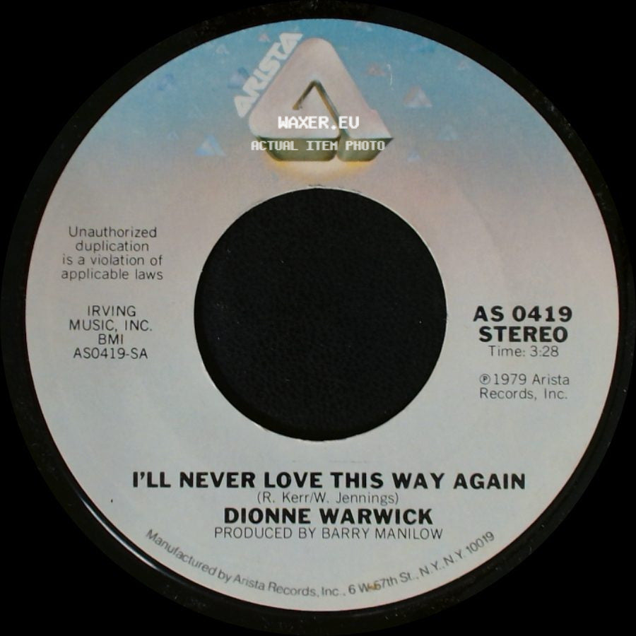 Dionne Warwick - In Your Eyes / I'll Never Love This Way Again side B
