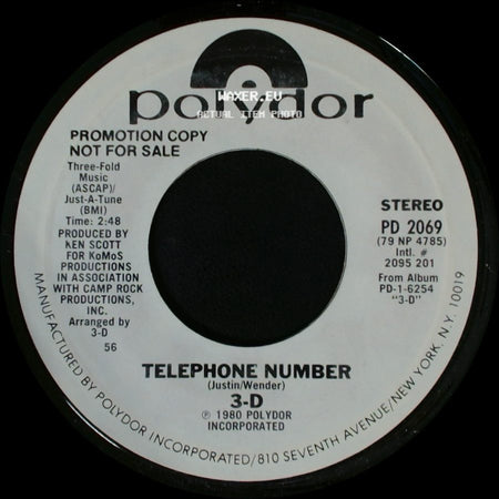 3-D - Telephone Number / Telephone Number side B