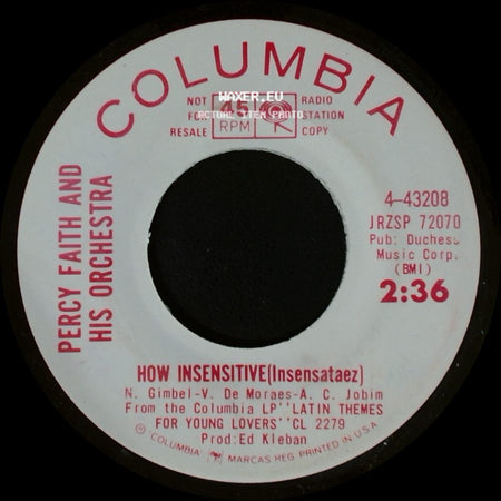 Percy Faith And His Orchestra - Kahlua / How Insensitive (Insensataez) side B