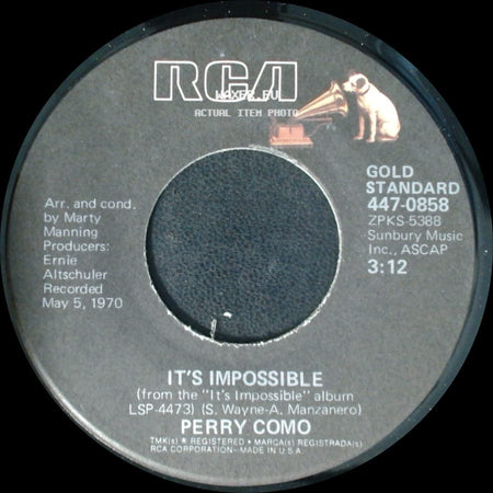 Perry Como - Seattle / It's Impossible side B