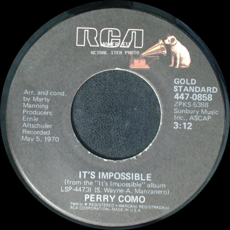 Perry Como - Seattle / It's Impossible side B