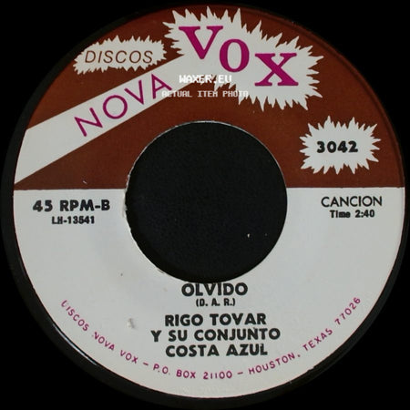 Rigo Tovar Y Su Conjunto Costa Azul - Olvido / Queridos Padres side A