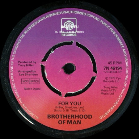 Brotherhood Of Man - Papa Louis / For You side B