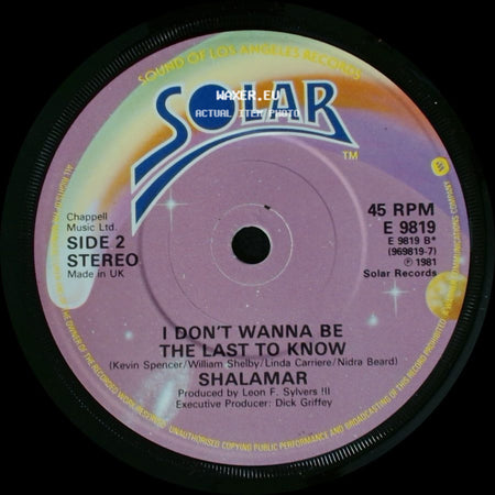 Shalamar - Dead Giveaway / I Don't Wanna Be The Last To Know side B