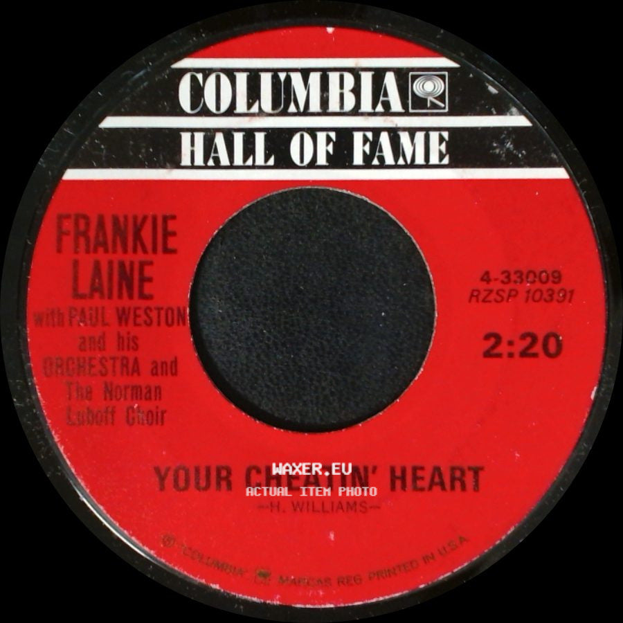 Frankie Laine With Mitch Miller And His Orchestra And The Norman Luboff Choir / Frankie Laine With Paul Weston And His Orchestra And The Norman Luboff Choir - Jezebel / Your Cheatin' Heart side B