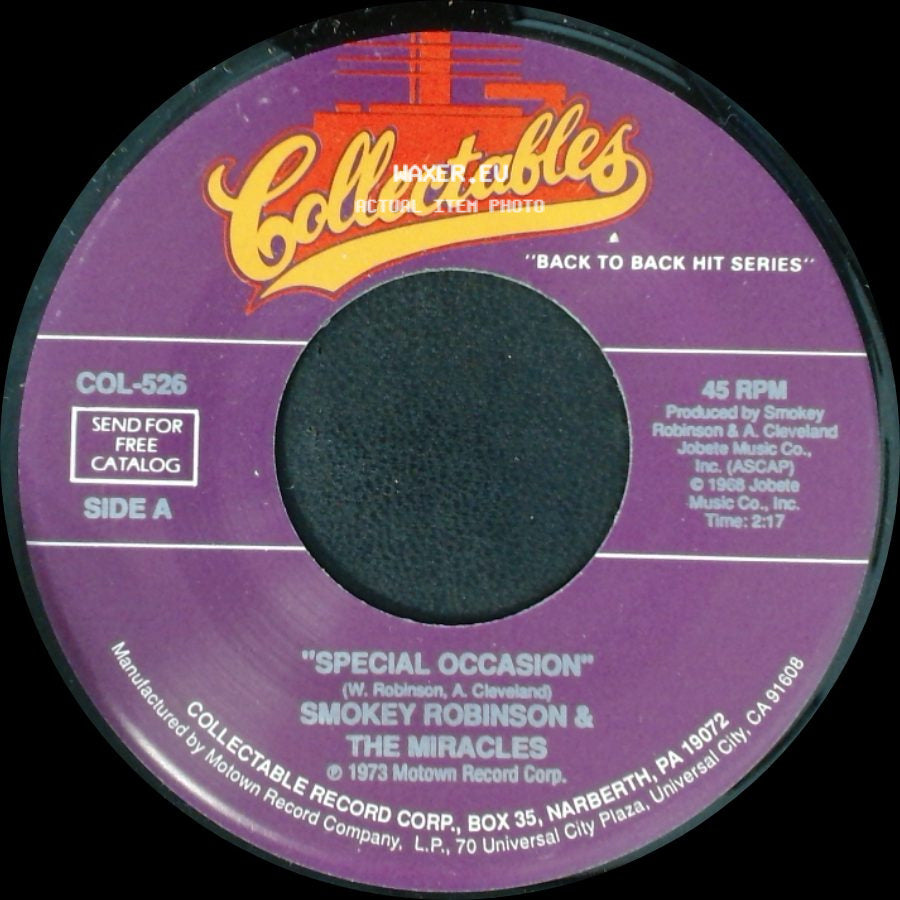 Smokey Robinson & The Miracles - Special Occasion / Yester Love side A