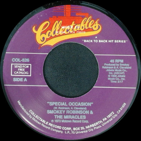 Smokey Robinson & The Miracles - Special Occasion / Yester Love side A