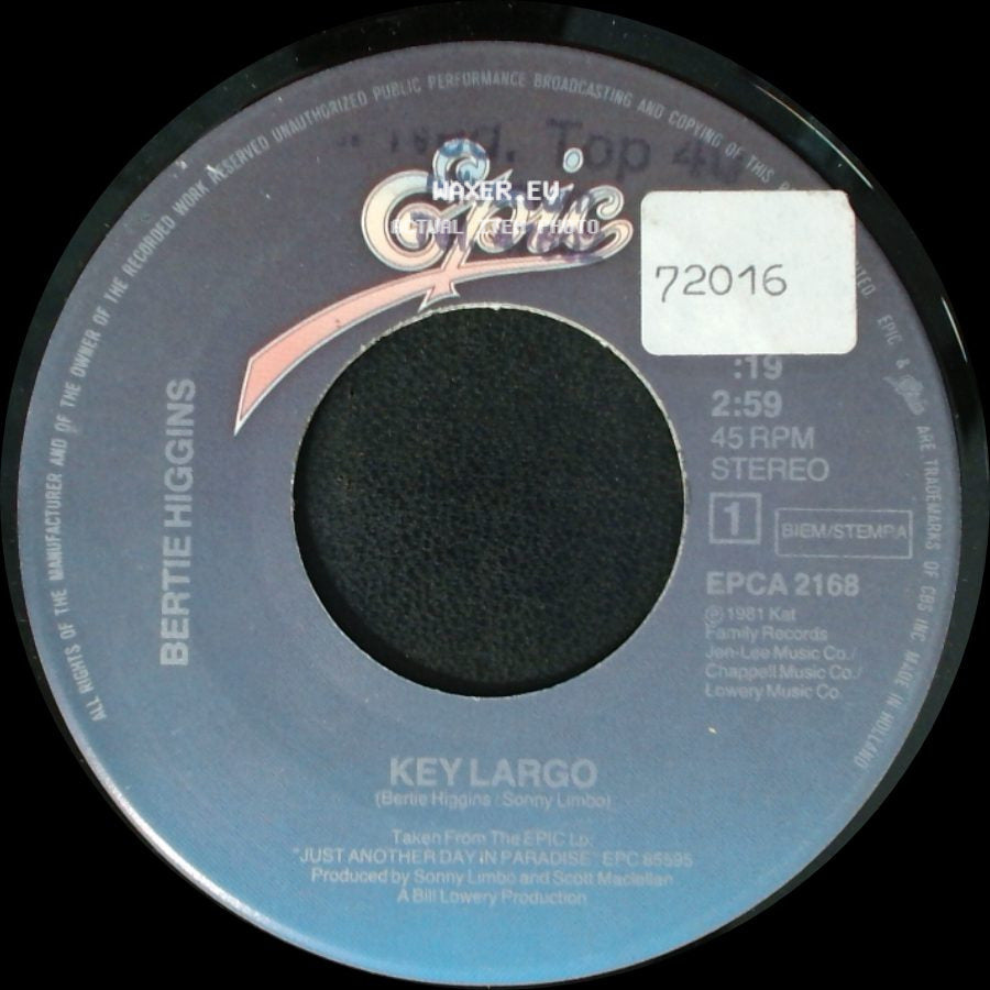 Bertie Higgins - White Line Fever / Key Largo side B