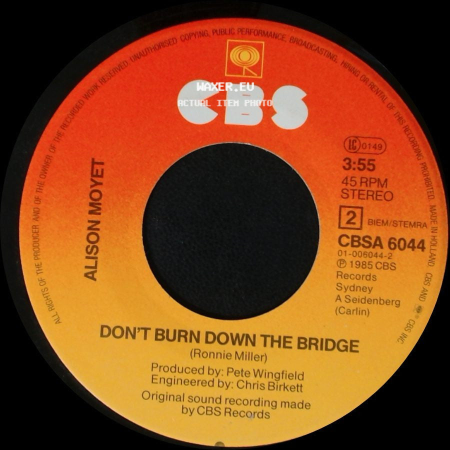 Alison Moyet - That Ole Devil Called Love / Don't Burn Down The Bridge side B