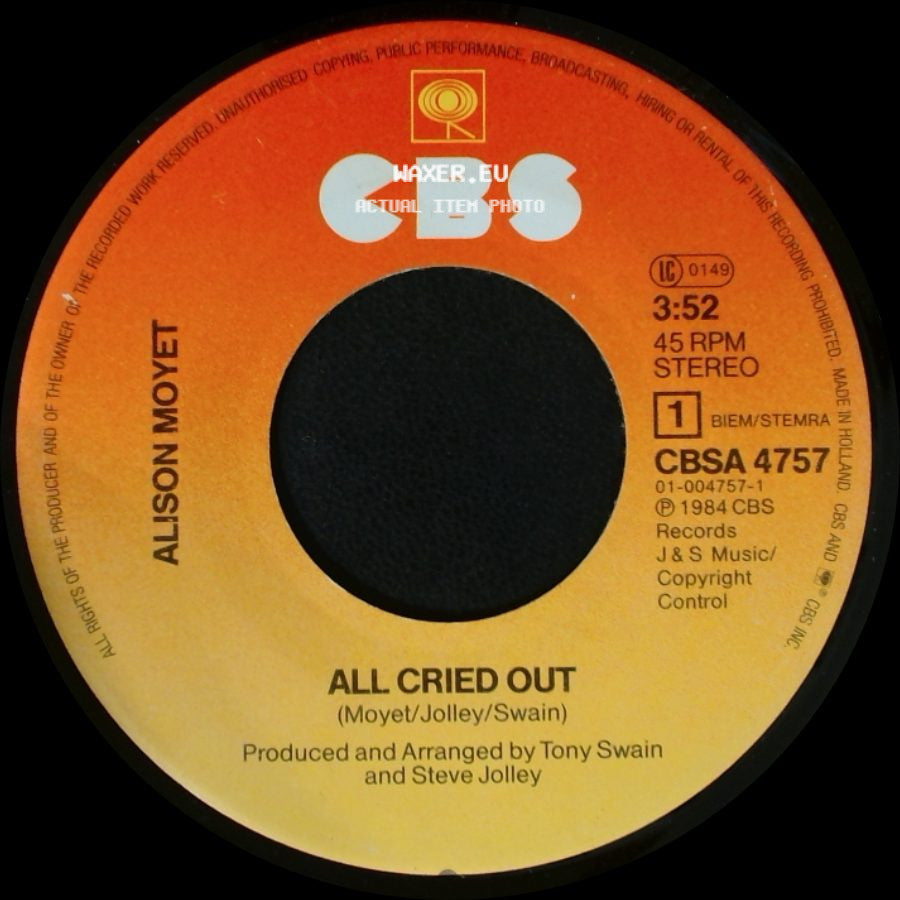 Alison Moyet - Steal Me Blind / All Cried Out side B