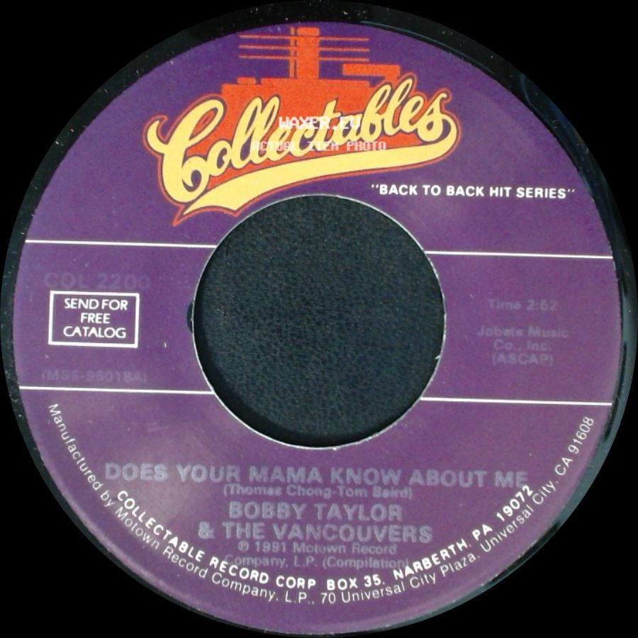 Bobby Taylor & The Vancouvers - I Am Your Man / Does Your Mama Know About Me side B