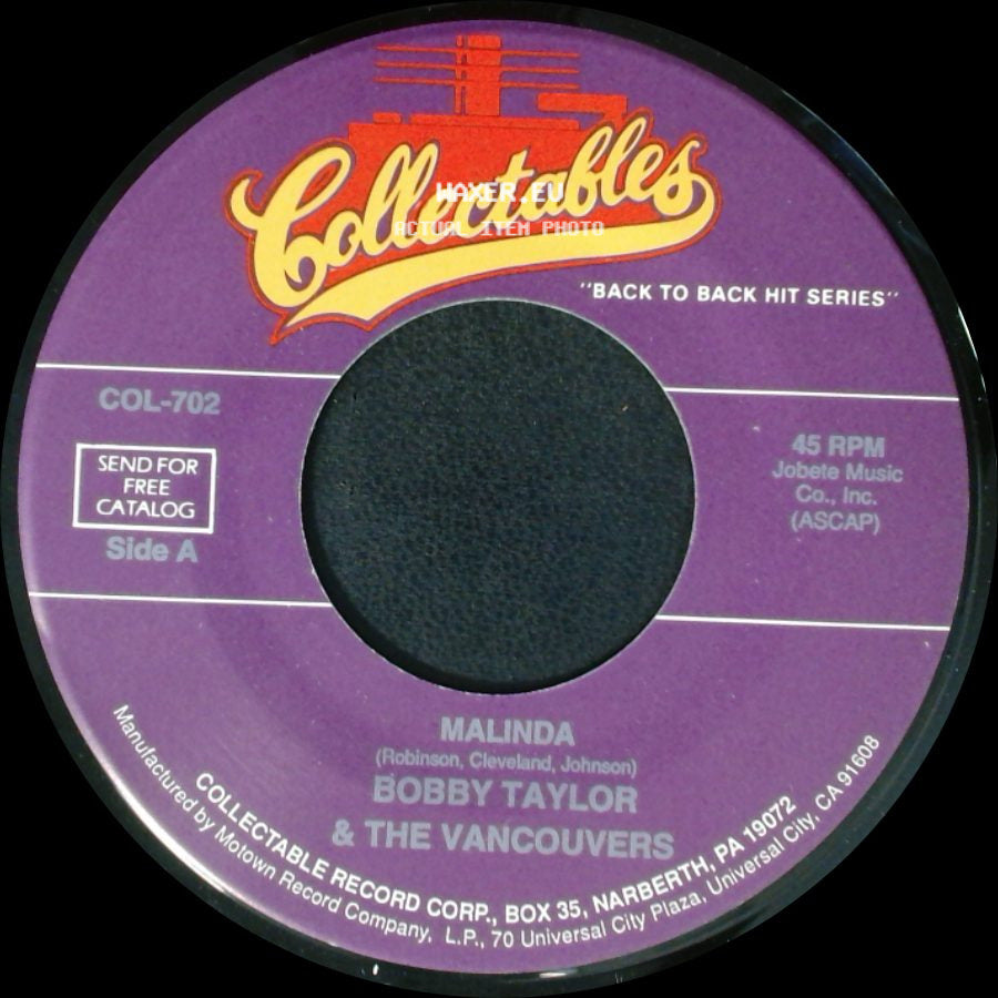 Bobby Taylor & The Vancouvers - Malinda / It's Growing side A