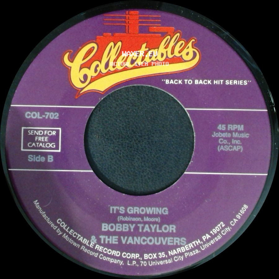 Bobby Taylor & The Vancouvers - Malinda / It's Growing side B