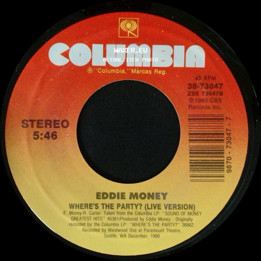 Eddie Money - Where's The Party? (Live Version) / Peace In Our Time side A