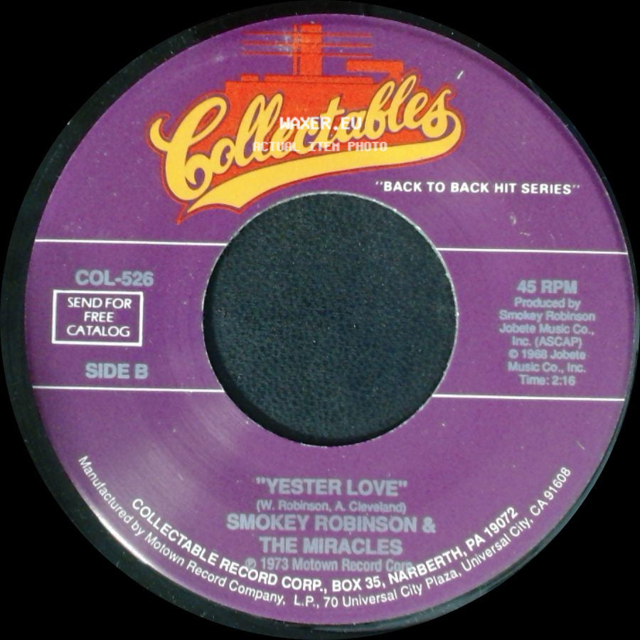 Smokey Robinson & The Miracles - Special Occasion / Yester Love side B