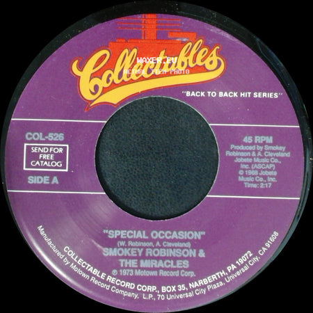 Smokey Robinson & The Miracles - Special Occasion / Yester Love side A