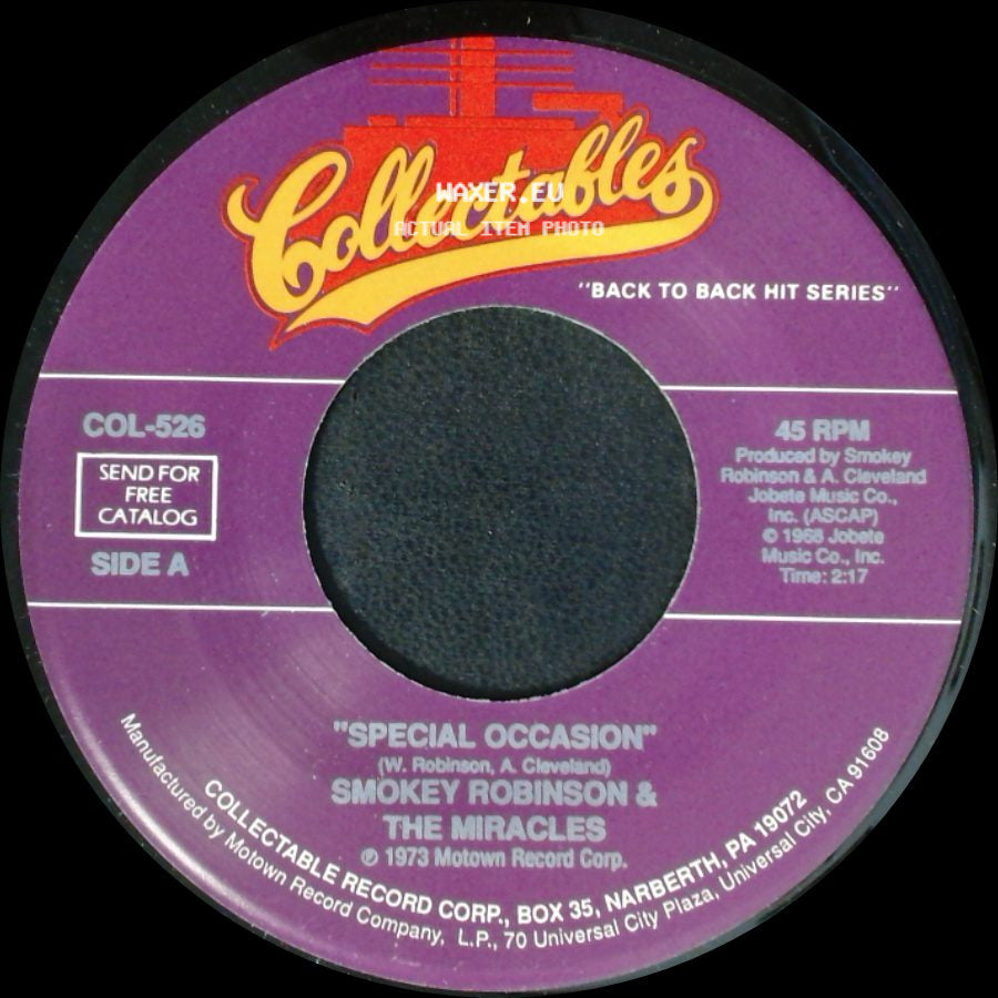 Smokey Robinson & The Miracles - Special Occasion / Yester Love side A